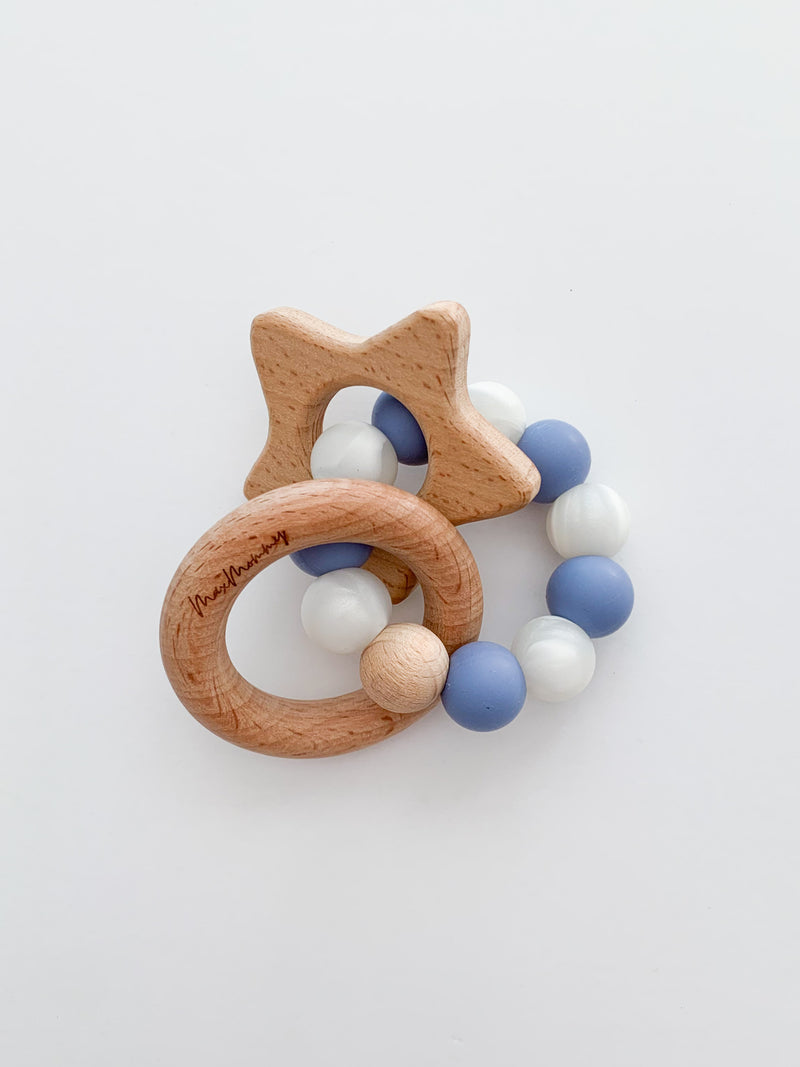 Silicone & Wood Teether - Pebble Pearl