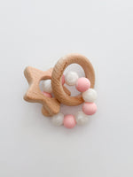 Silicone & Wood Teether - Pink Pearl