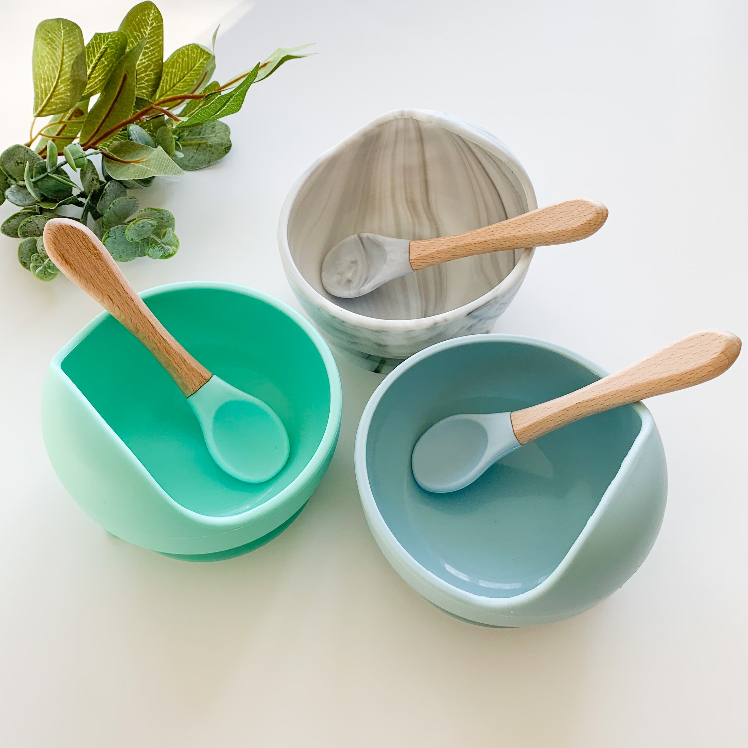 Silicone Suction Bowl + Spoon Set - Marble – MaxMommy