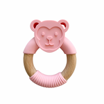 Silicone & Wood Teether - Pink Monkey